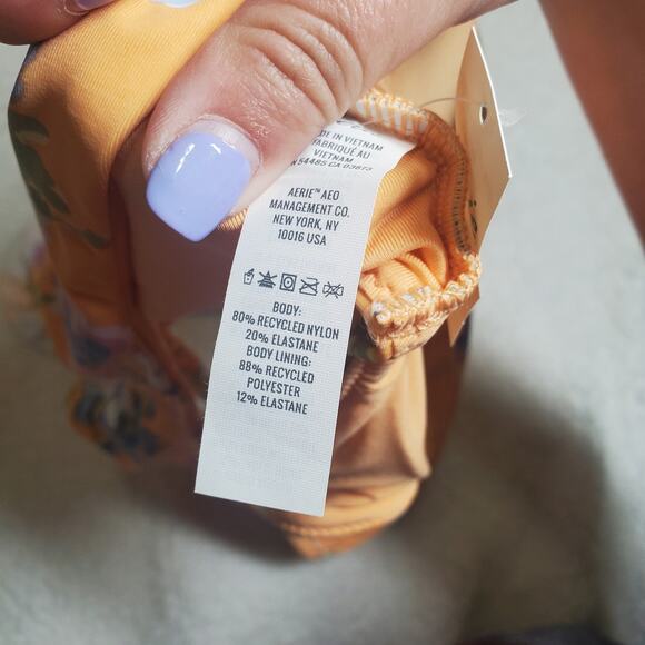 Aerie Orange Floral Bikini Scoop Top Women's Extra Large Ruffle Flutter NWT - Picture 12 of 13